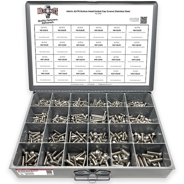 Boltsandnuts.Com Metric A2-70 Allen Button Head Socket Cap Screws Bolts Stainless Steel Assortment - 905 PCS Assortment Kit #159 - main